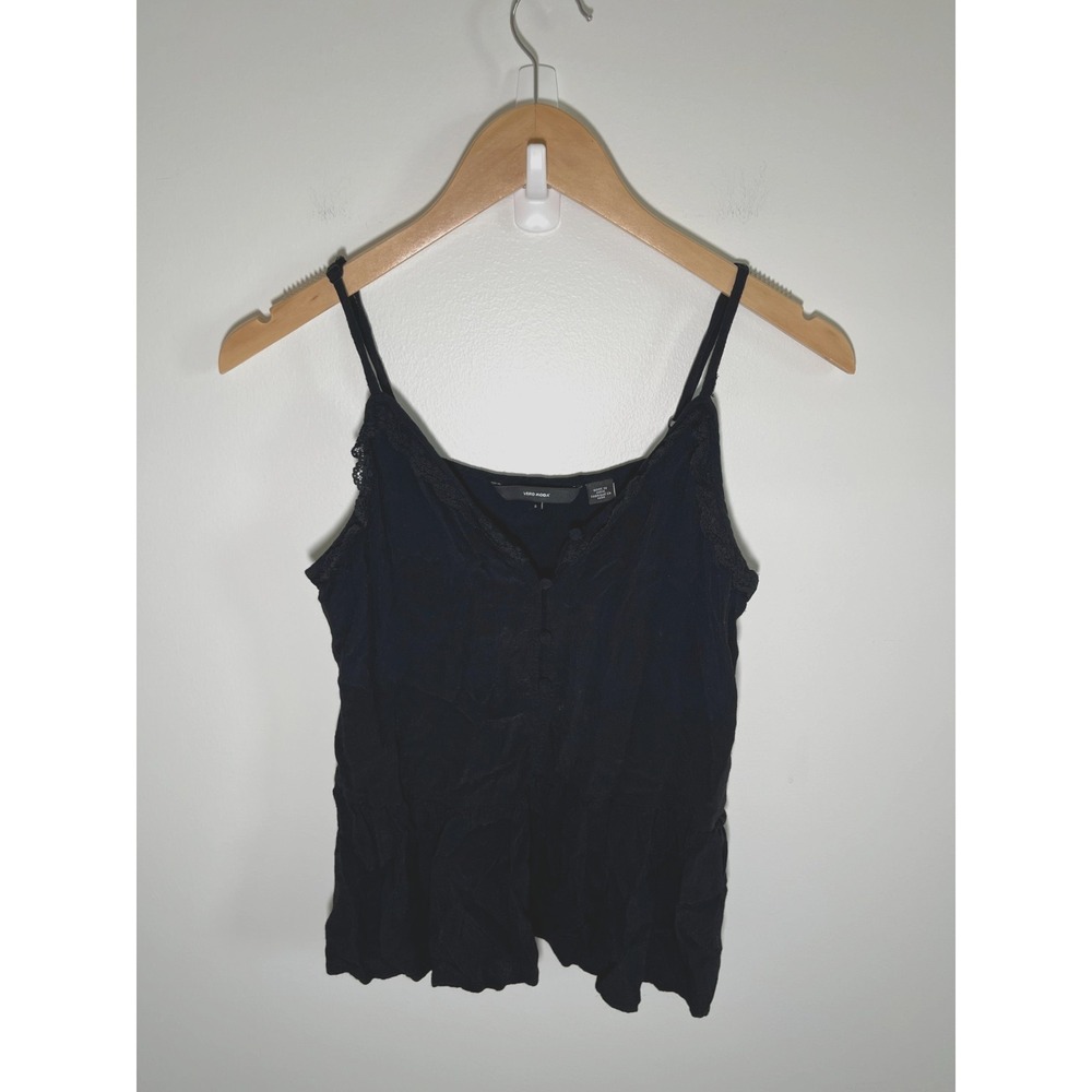 Whimsigoth Witchy Dark Fairy Goth Womens Tank Top S Black Lace Trim Flowy